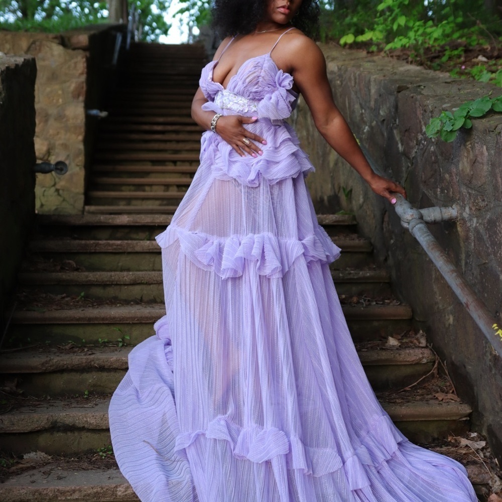 Dramatic statement dress glitter lilac (custom made)